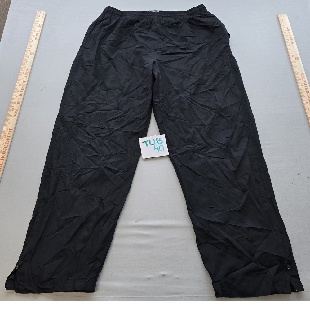 Mens Black Mesh Lined Track Pants Large Elastic Waist Ankle Zip Athletic Bottoms